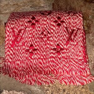 Louis Vuitton Red and White Logo Scarf